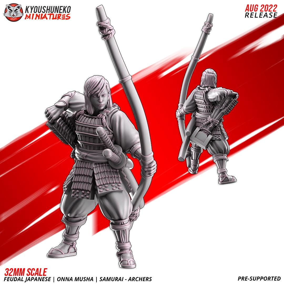 Feudal Japanese Onna Musha Samurai Archer Unit (10 models) Various Scales