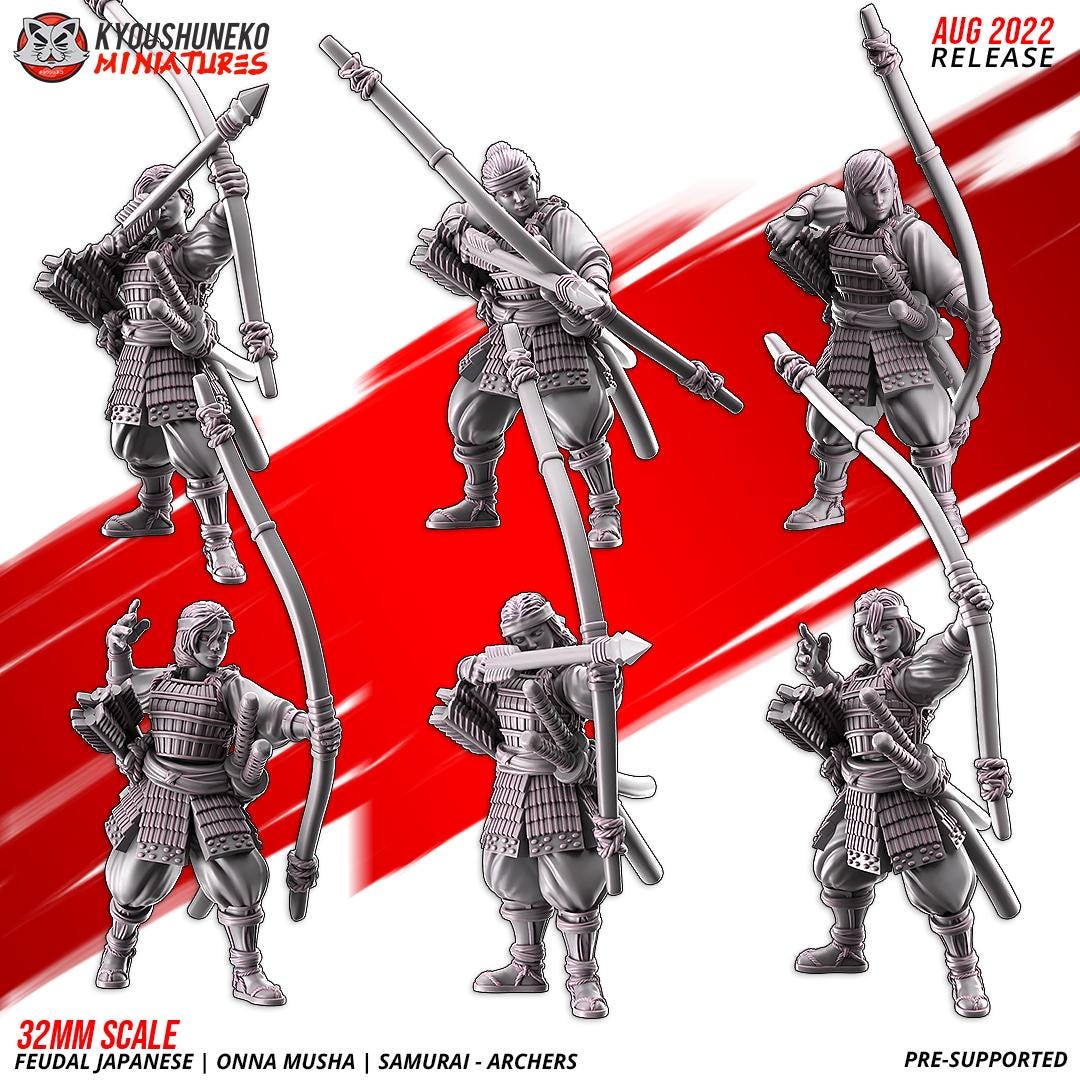 Feudal Japanese Onna Musha Samurai Archer Unit (10 models) Various Scales