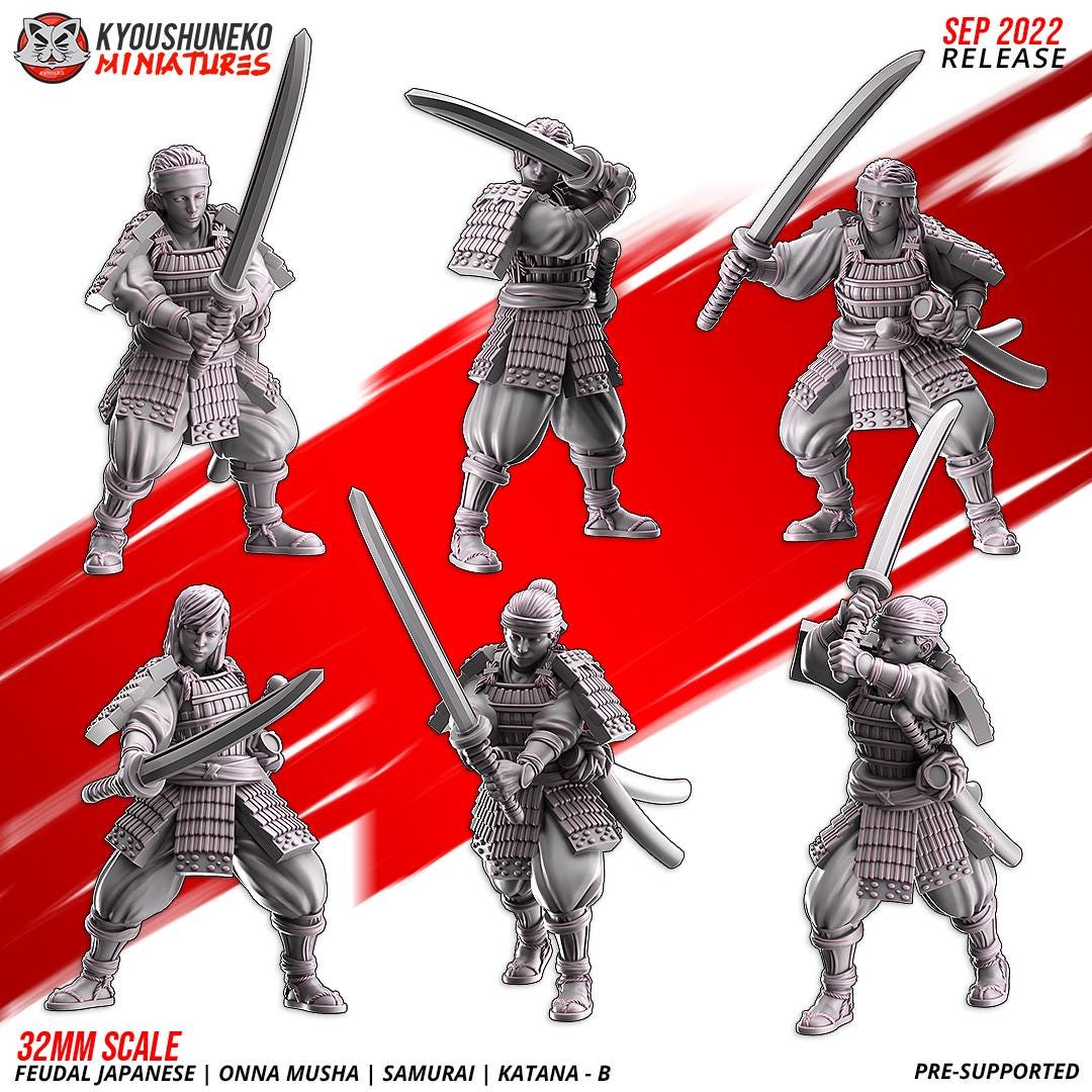 Feudal Japanese Onna Musha Samurai Katana Unit B (10 models) Various Scales