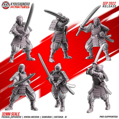 Feudal Japanese Onna Musha Samurai Katana Unit B (10 models) Various Scales