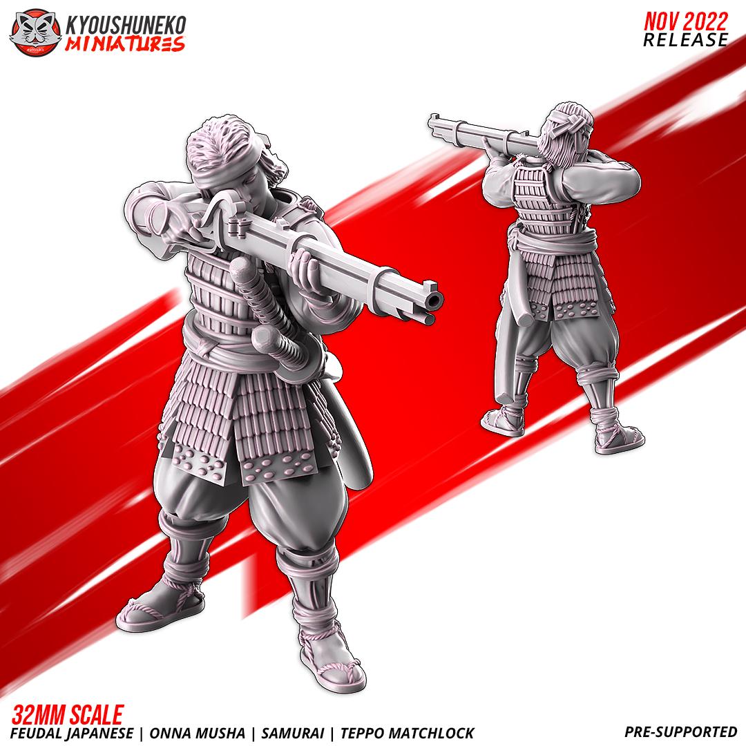 Feudal Japanese Onna Musha Samurai Teppo Matchlock Unit (10 models) Various Scales