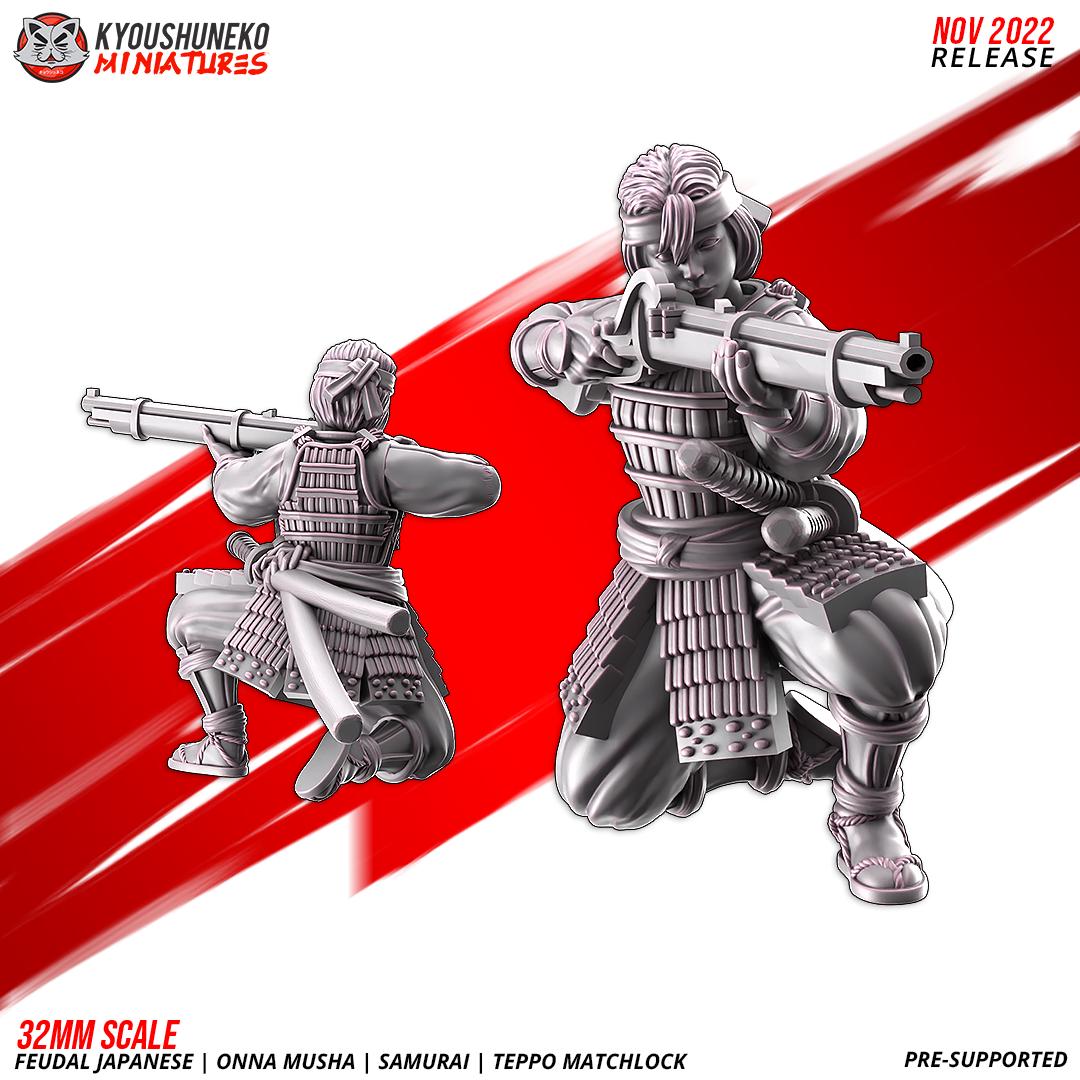 Feudal Japanese Onna Musha Samurai Teppo Matchlock Unit (10 models) Various Scales
