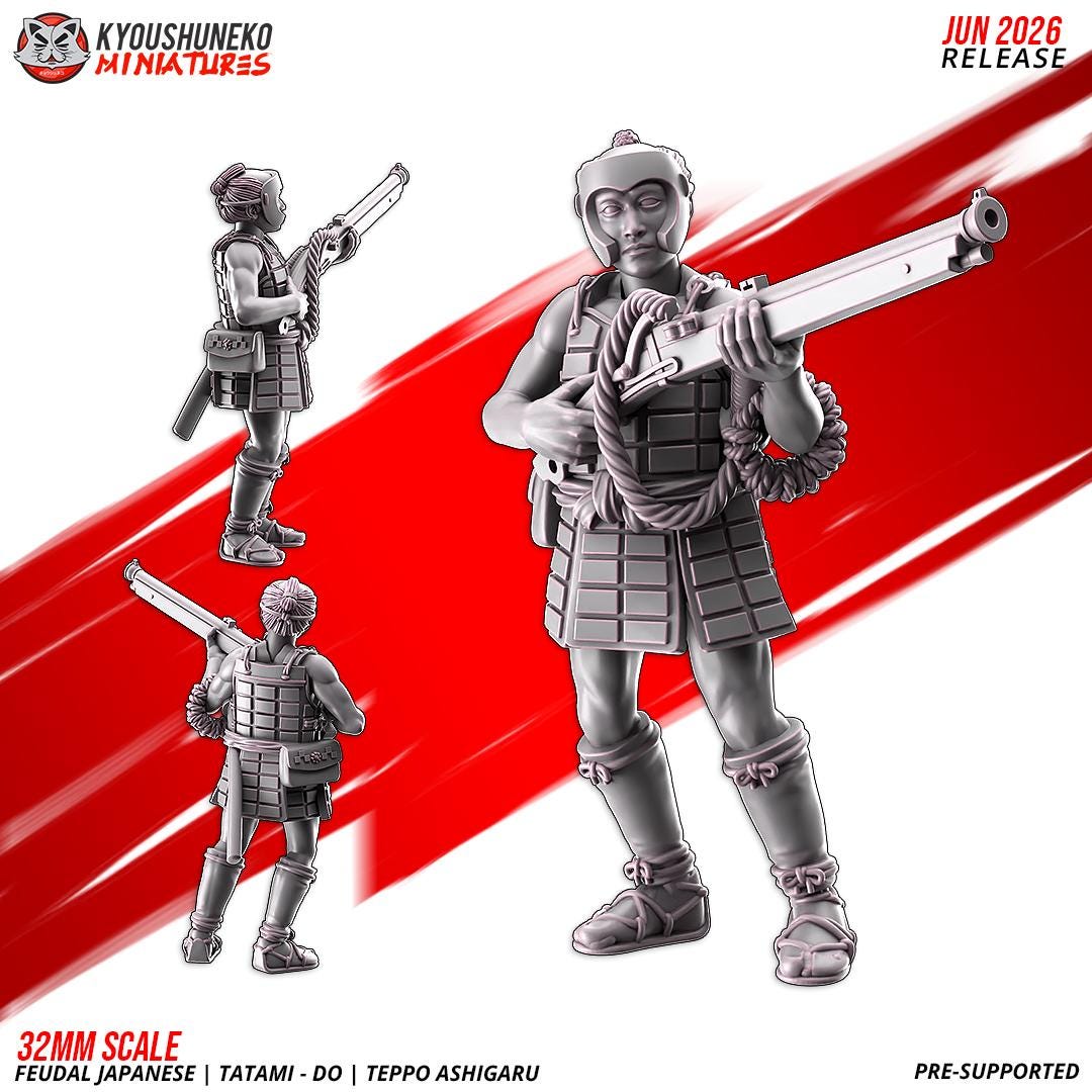 Feudal Japanese Late Sengoku Tatami-Do Ashigaru Musketmen Unit (10 models) Various Scales