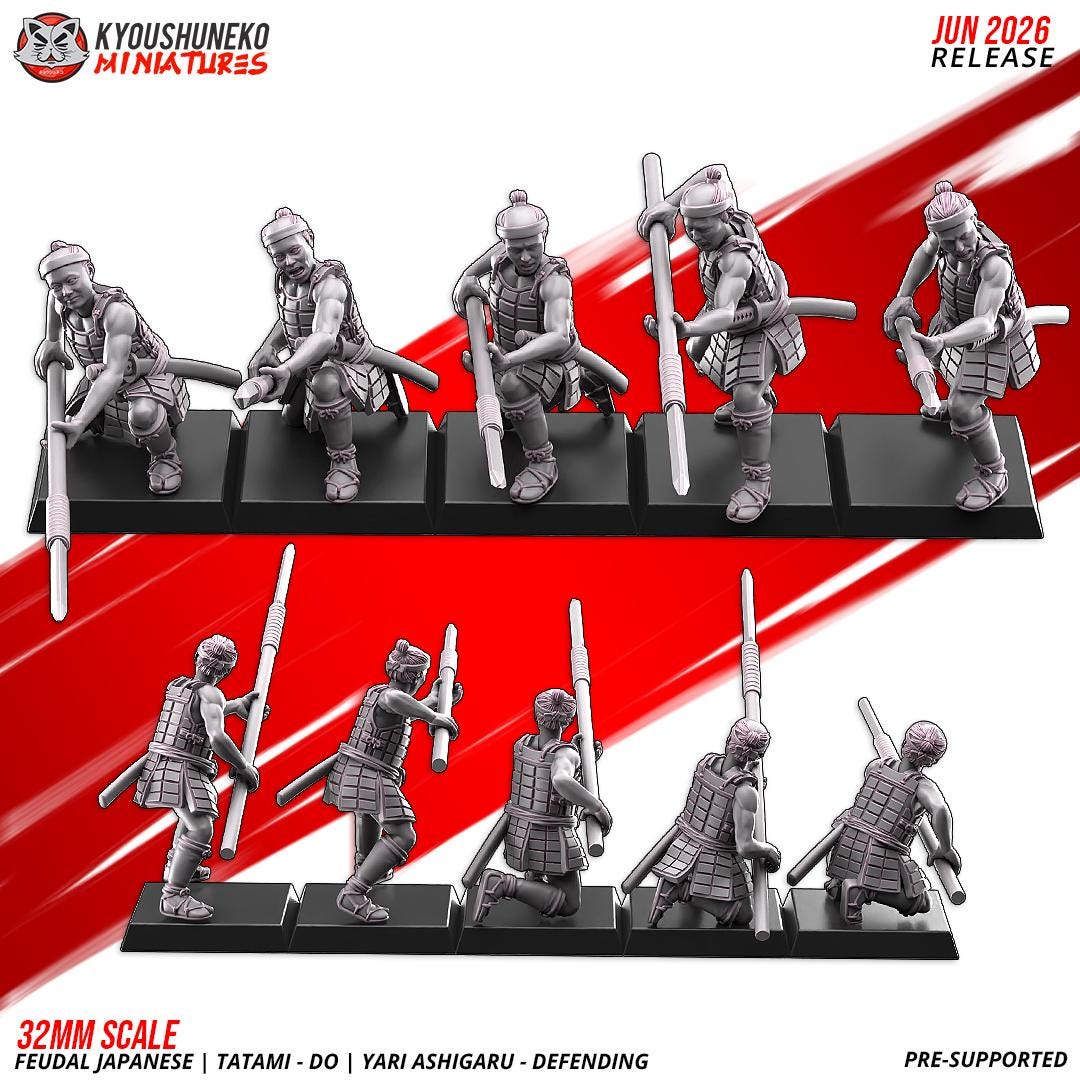 Feudal Japanese Late Sengoku Tatami-Do Ashigaru Spearmen Unit (10 models) Various Scales