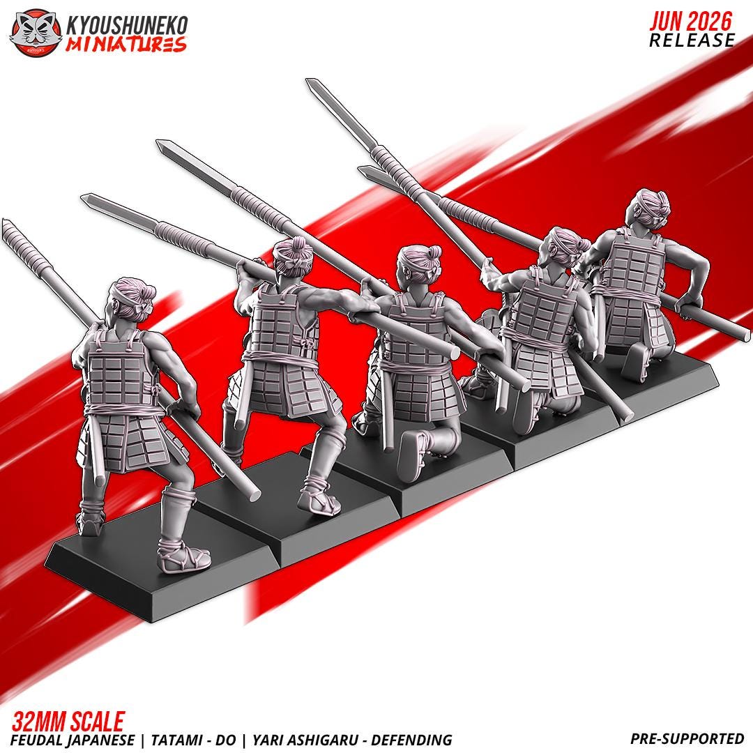 Feudal Japanese Late Sengoku Tatami-Do Ashigaru Spearmen Unit (10 models) Various Scales