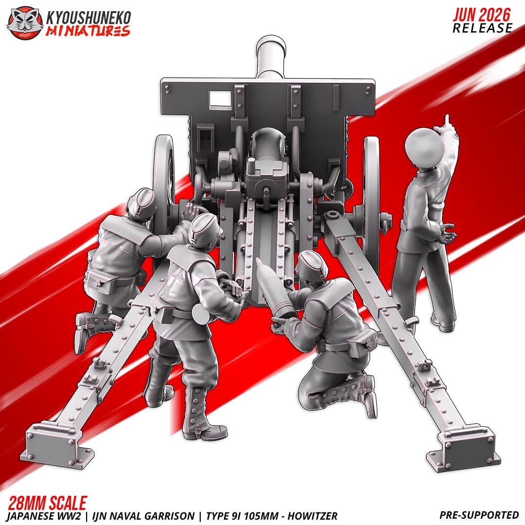 WWII Japanese Naval Garrison Type 91 105mm Howitzer with Crew Various Scales Historical Wargaming
