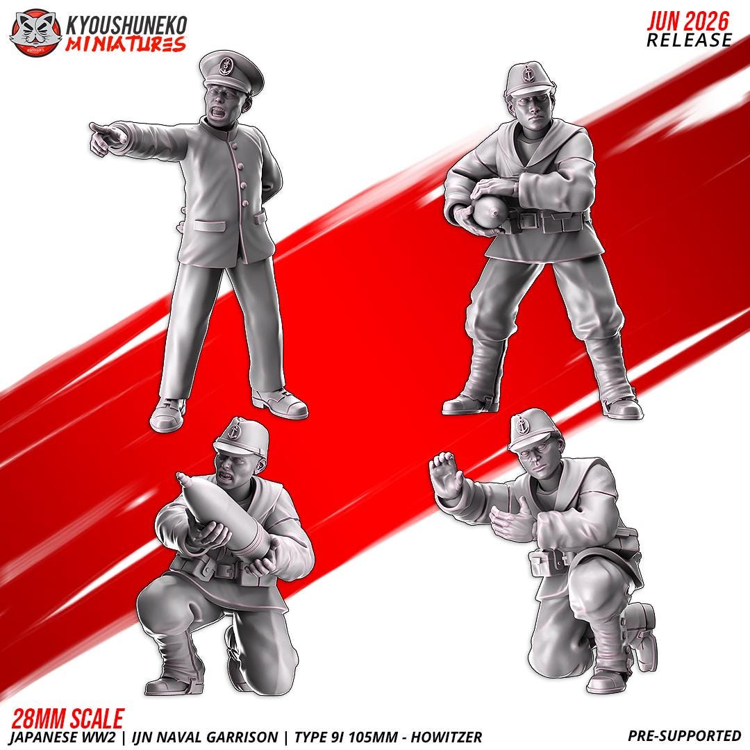 WWII Japanese Naval Garrison Type 91 105mm Howitzer with Crew Various Scales Historical Wargaming