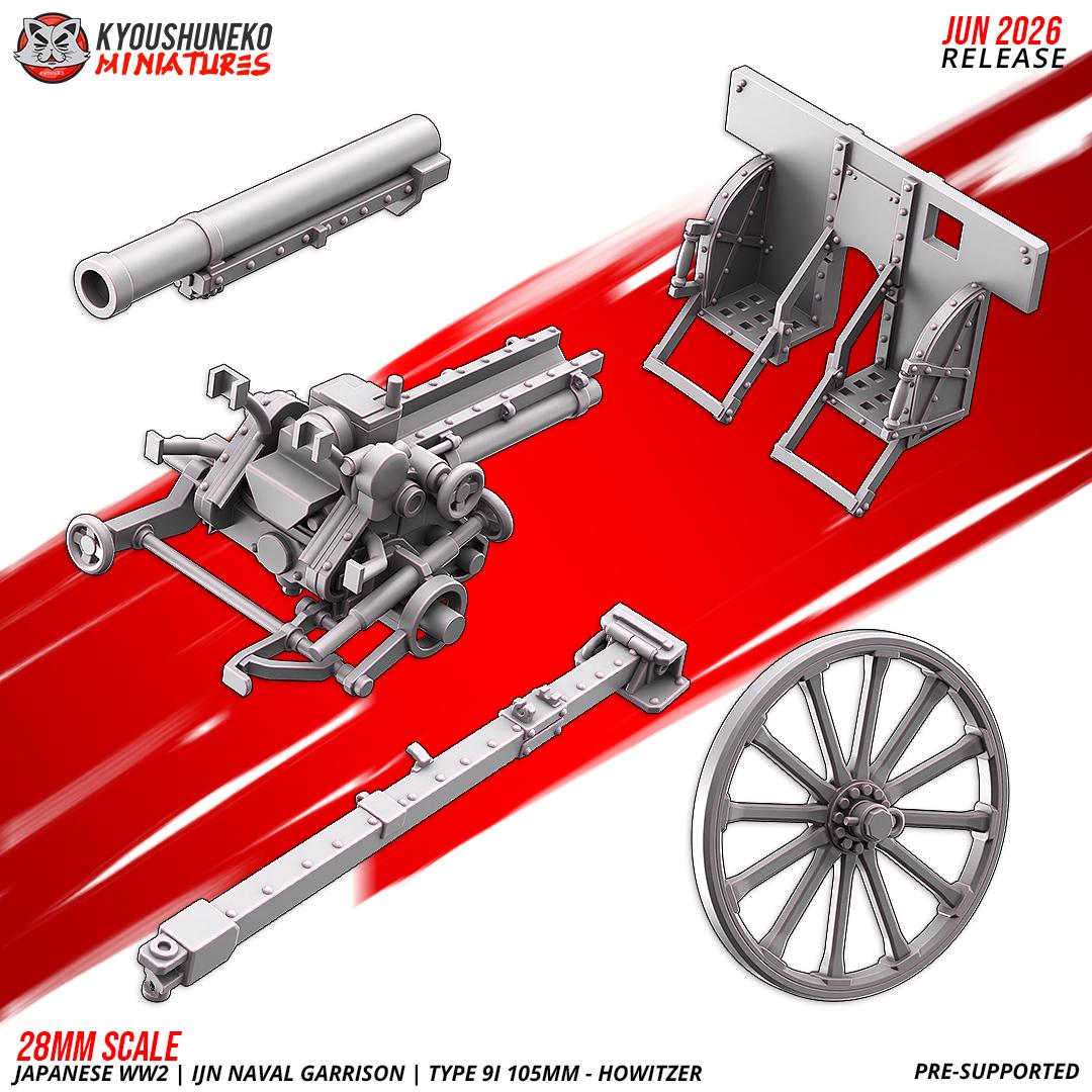 WWII Japanese Naval Garrison Type 91 105mm Howitzer with Crew Various Scales Historical Wargaming