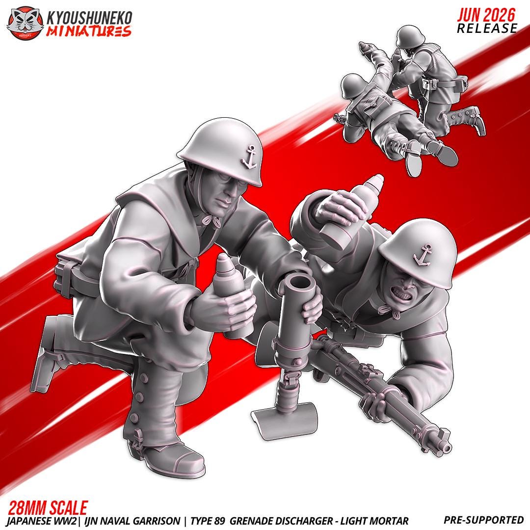WWII Japanese Naval Garrison Type 89 Light Mortar Team (2 models) Various Scales Historical Wargaming