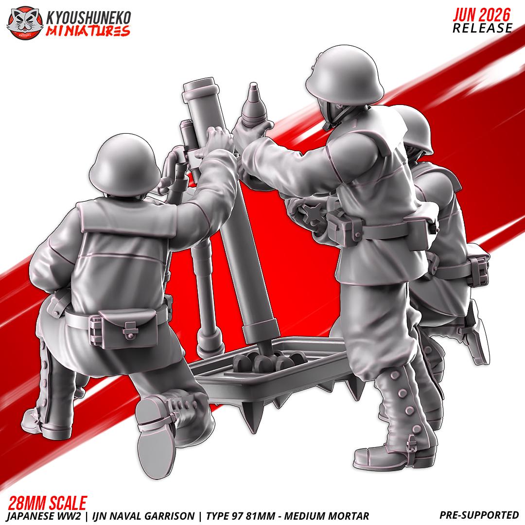 WWII Japanese Naval Garrison Type 97 81mm Medium Mortar Team (3 models) Various Scales Historical Wargaming
