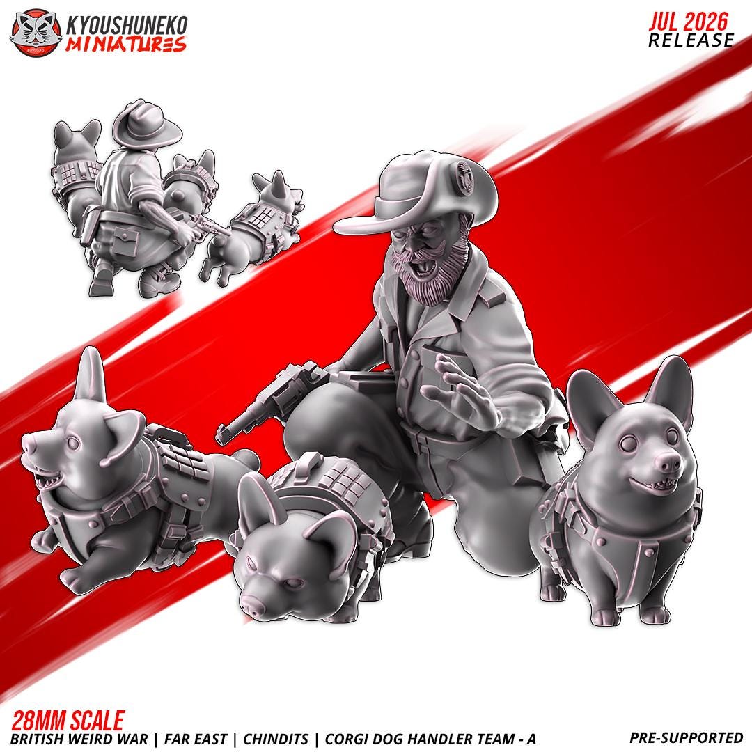 Weird War Far East British Corgi War Dog Handler Team (4 models)