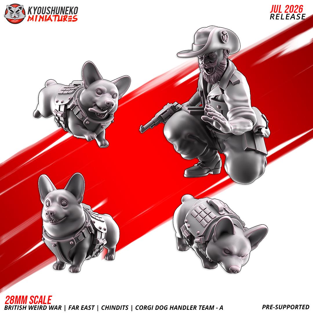 Weird War Far East British Corgi War Dog Handler Team (4 models)