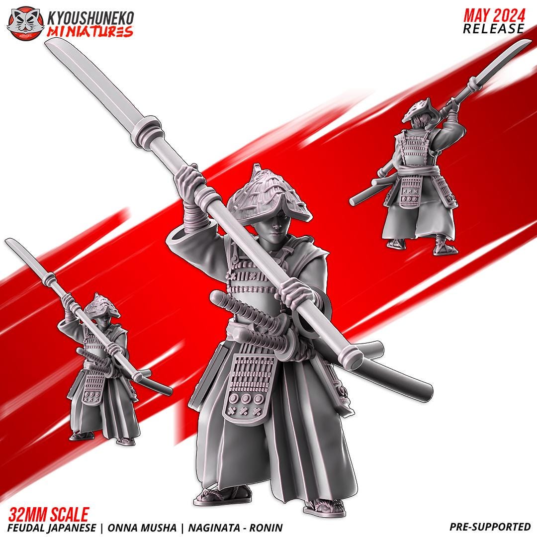 Feudal Japanese Onna Musha Naginata Ronin Unit (10 models) Various Scales