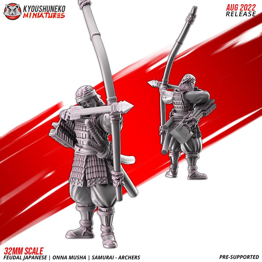 Feudal Japanese Onna Musha Samurai Archer Unit (10 models) Various Scales