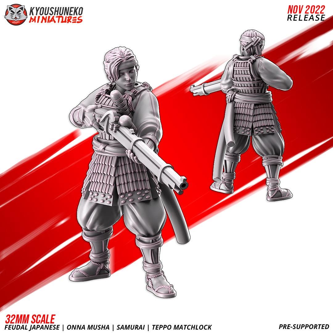 Feudal Japanese Onna Musha Samurai Teppo Matchlock Unit (10 models) Various Scales