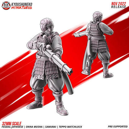 Feudal Japanese Onna Musha Samurai Teppo Matchlock Unit (10 models) Various Scales