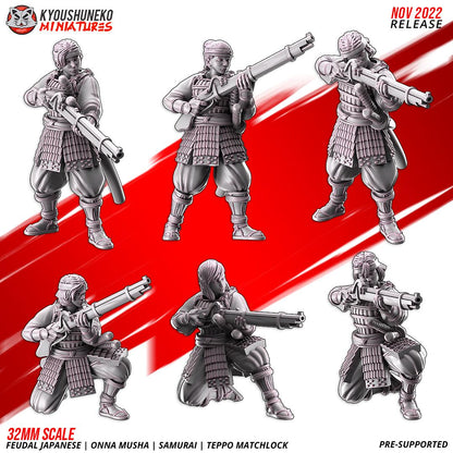 Feudal Japanese Onna Musha Samurai Teppo Matchlock Unit (10 models) Various Scales