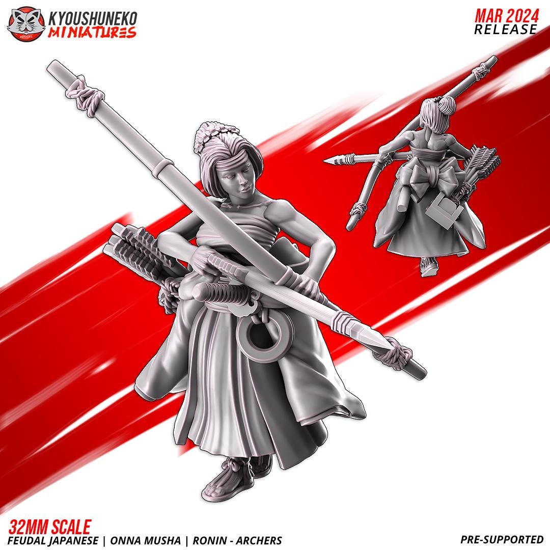 Feudal Japanese Onna Musha Samurai Ronin Archer Unit (10 models) Various Scales