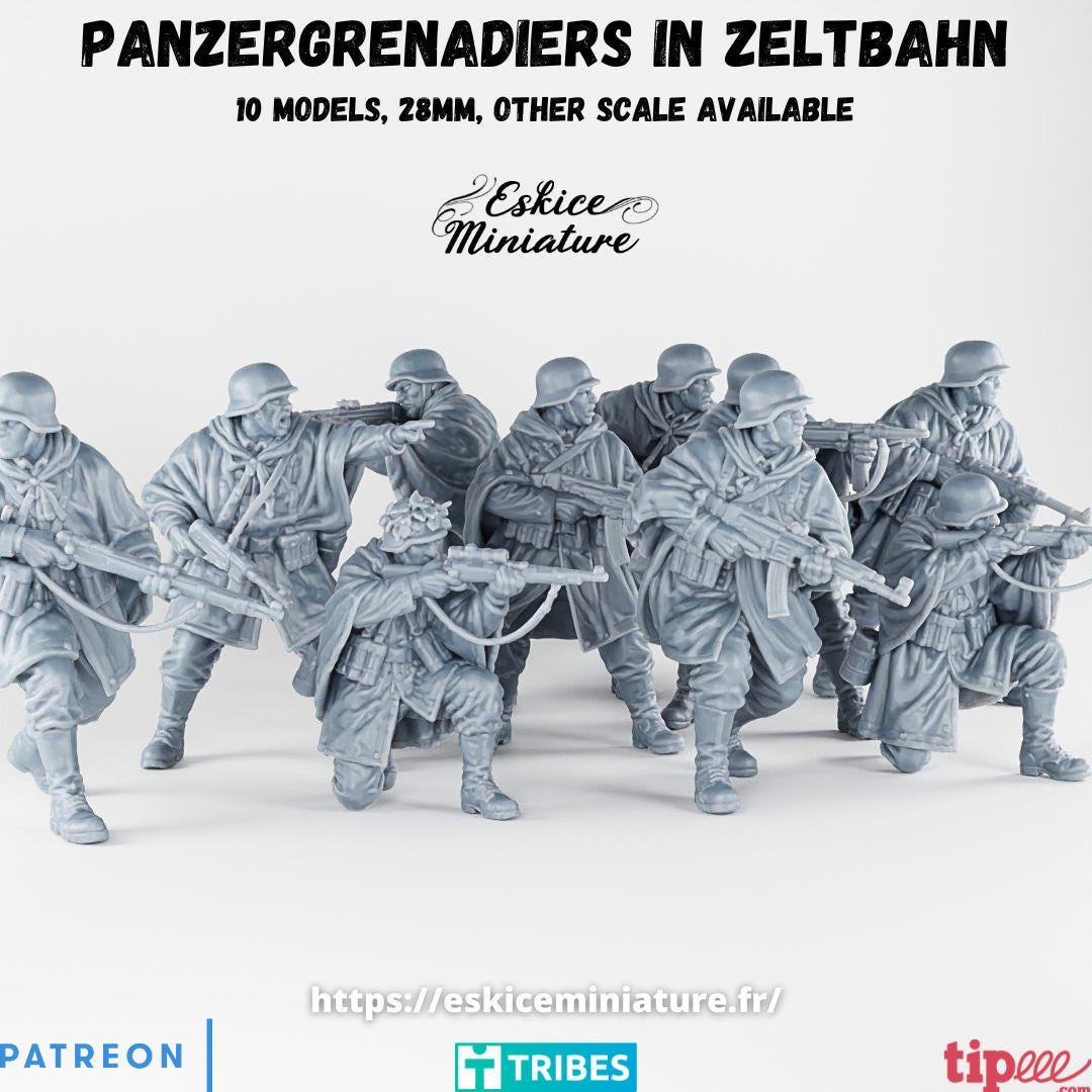 WWII German Panzergrenadier in Zeltbahn Squad (10 models) Various Scales Historical Wargaming