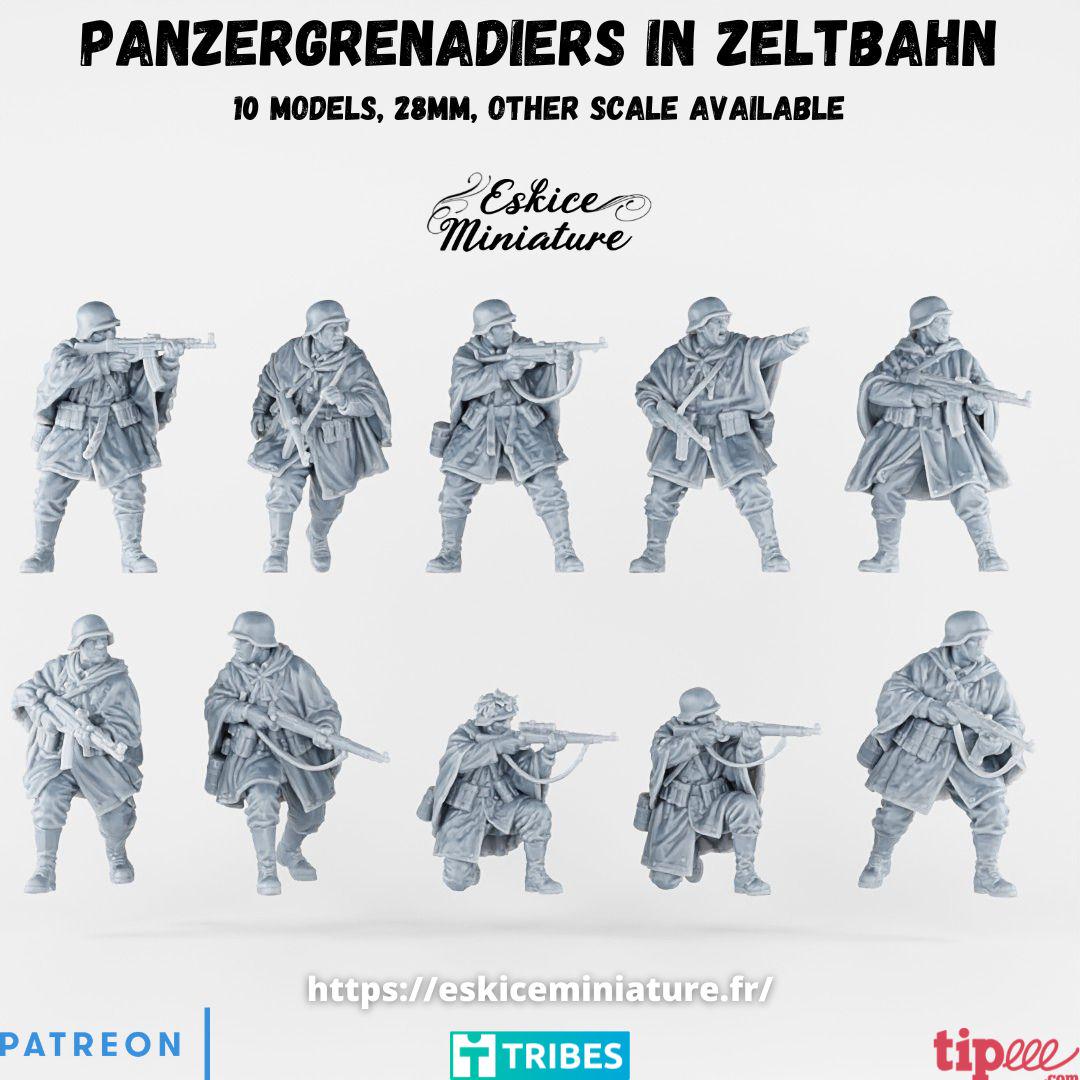 WWII German Panzergrenadier in Zeltbahn Squad (10 models) Various Scales Historical Wargaming