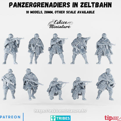 WWII German Panzergrenadier in Zeltbahn Squad (10 models) Various Scales Historical Wargaming