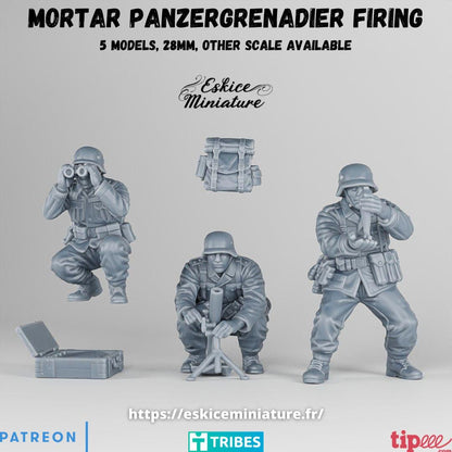 WWII German Panzergrenadier Mortar Team (3 models) Various Scales Historical Wargaming